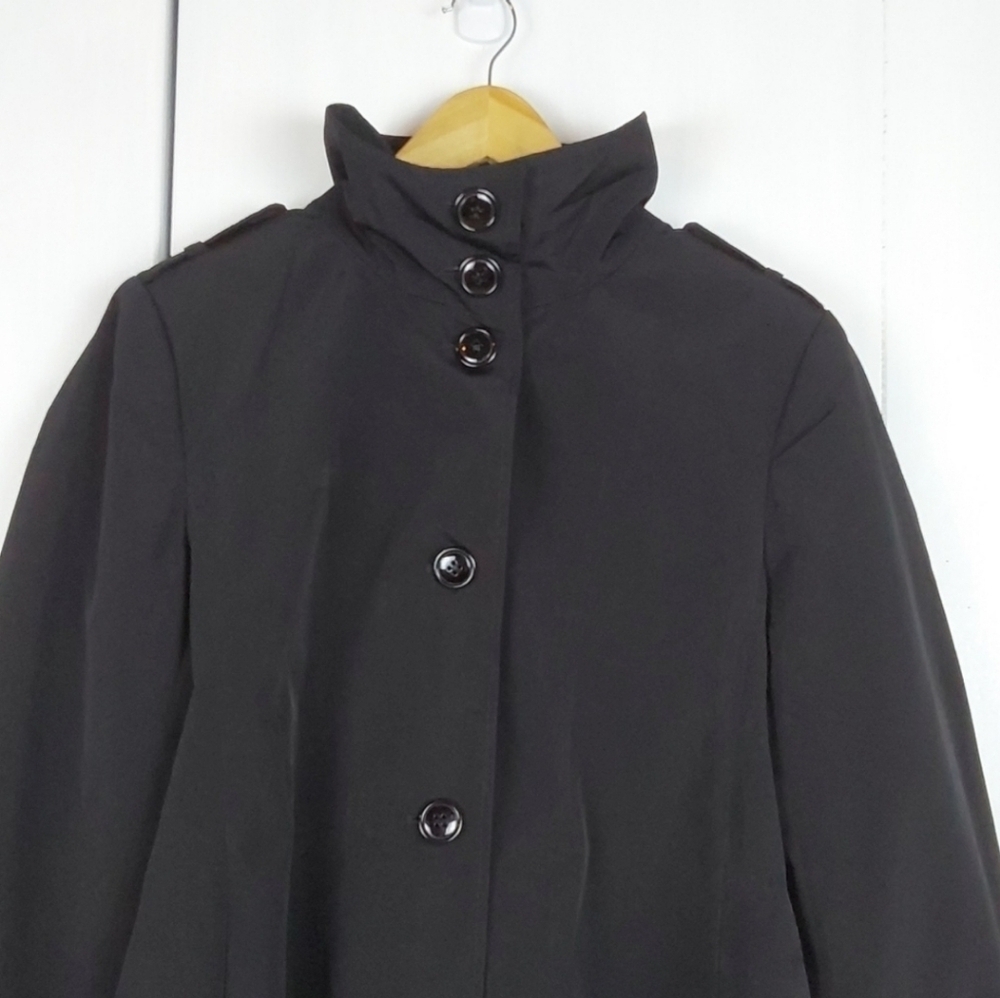 Centigrade |Sleek Black Relaxed Fit Trench Coat Classic Neutral Womens Sz.S